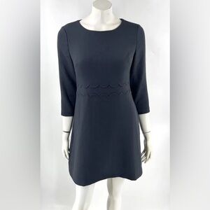 Banana Republic Ponte Sheath Dress Sz 8 Petite Gray Blue Scalloped Waist Womens